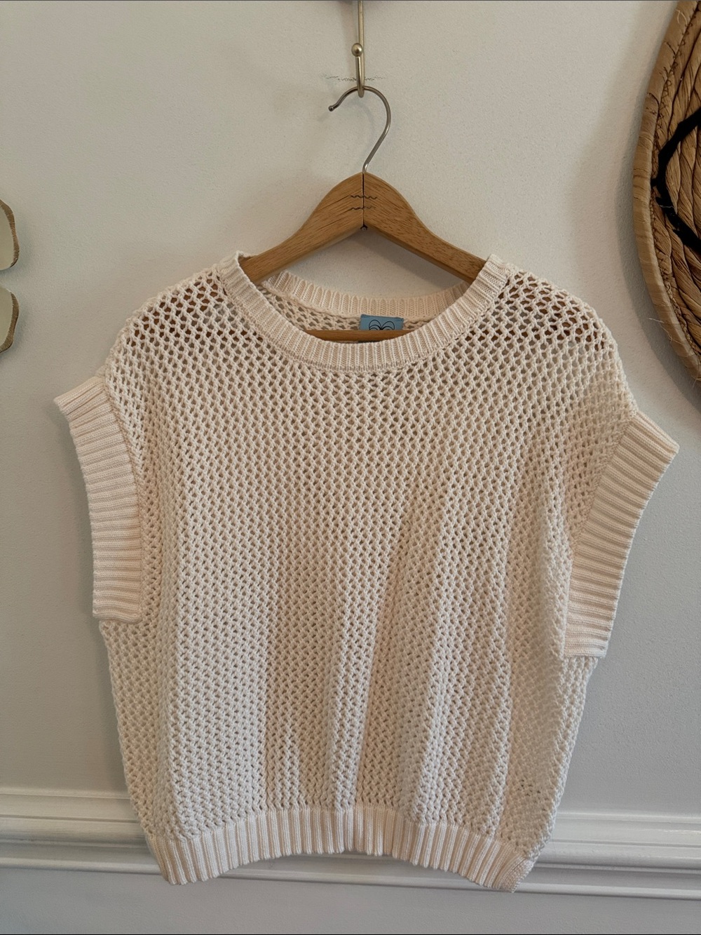 CeCe Cream Open Weave Short Sleeve Sweater